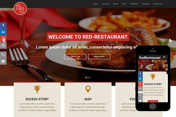 Website nhà hàng được hiển thị trên thiết bị di động